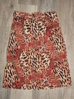Vintage Animal Print Mopwife Pencil Skirt in Red and Tan Size 14
